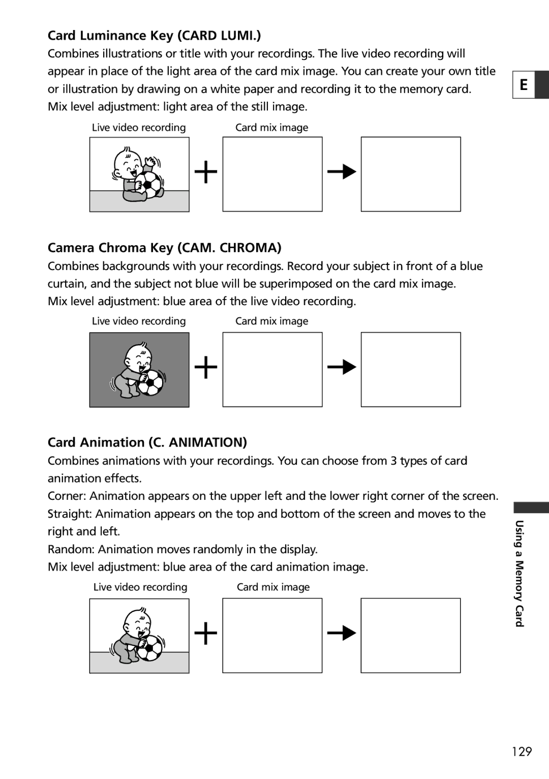 Canon 20, 10 instruction manual Card Luminance Key Card Lumi, Camera Chroma Key CAM. Chroma, Card Animation C. Animation 