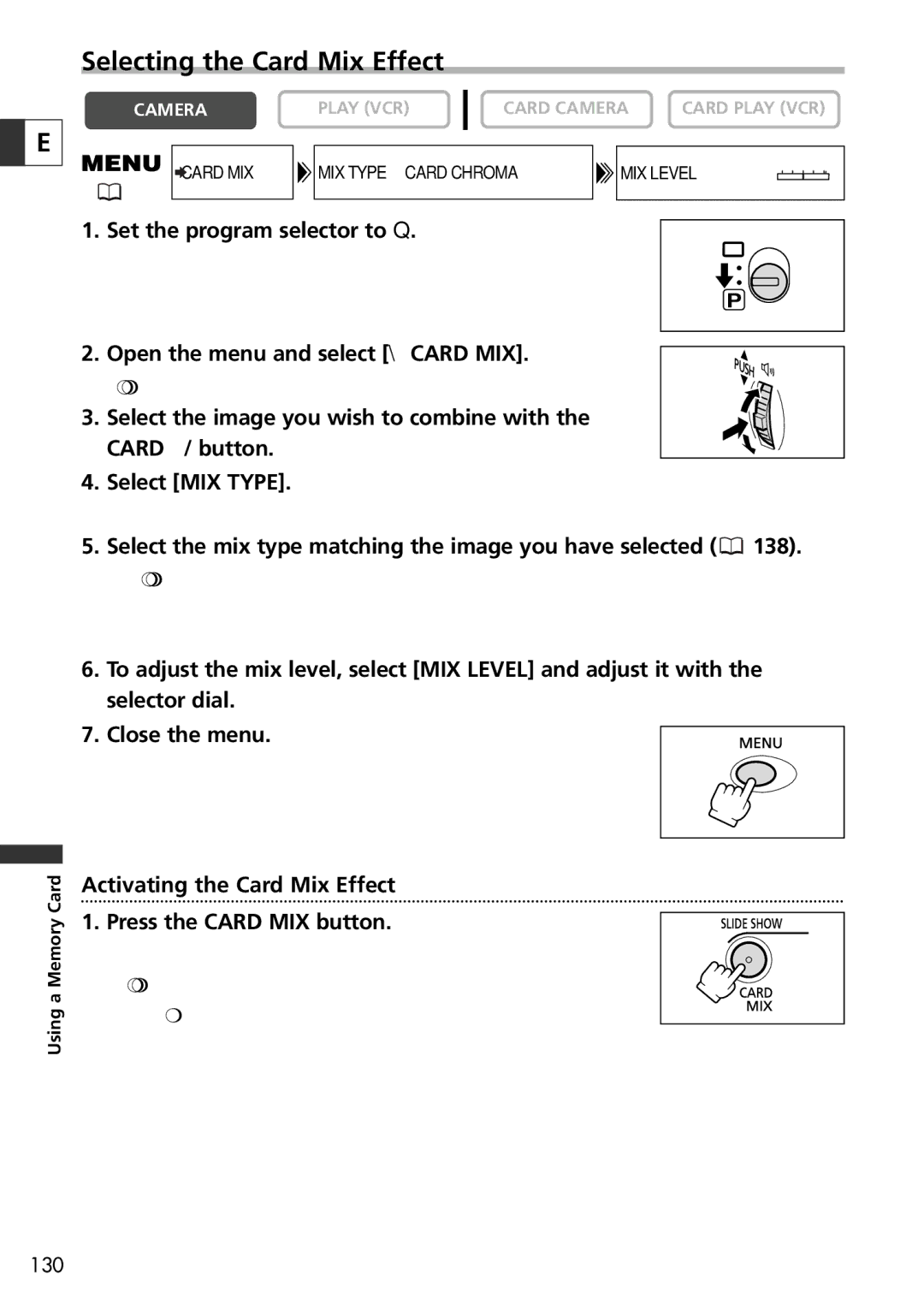 Canon 10, 20 instruction manual Selecting the Card Mix Effect, Select the mix type matching the image you have selected 