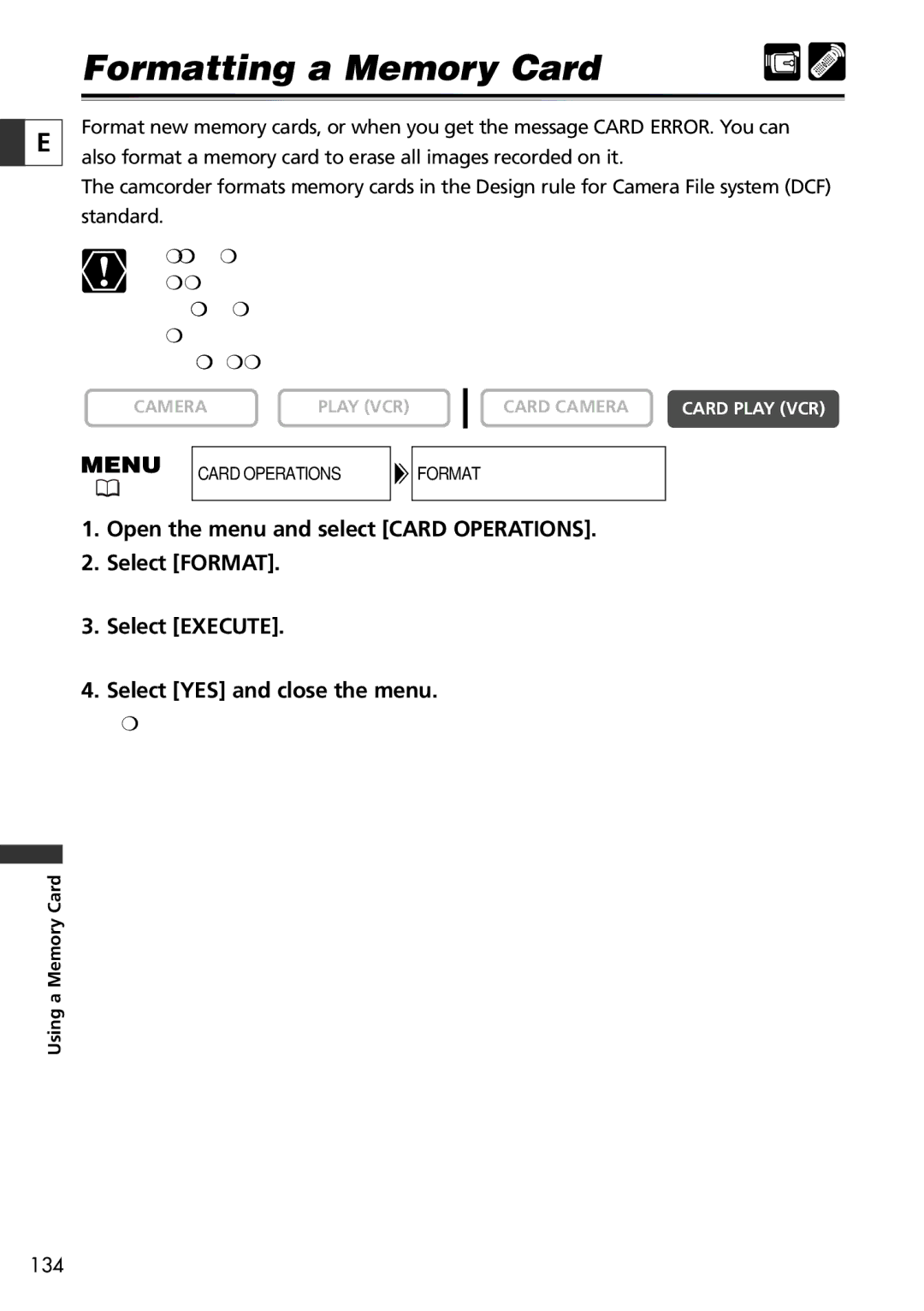 Canon 10, 20 instruction manual Formatting a Memory Card, Open the menu and select Card Operations Select Format 