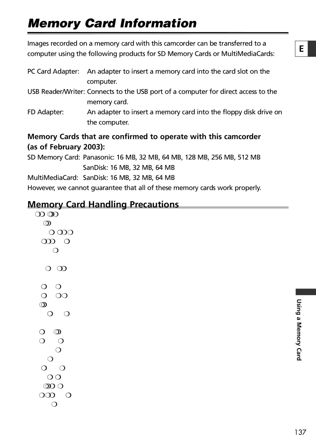 Canon 20, 10 instruction manual Memory Card Information, Memory Card Handling Precautions 