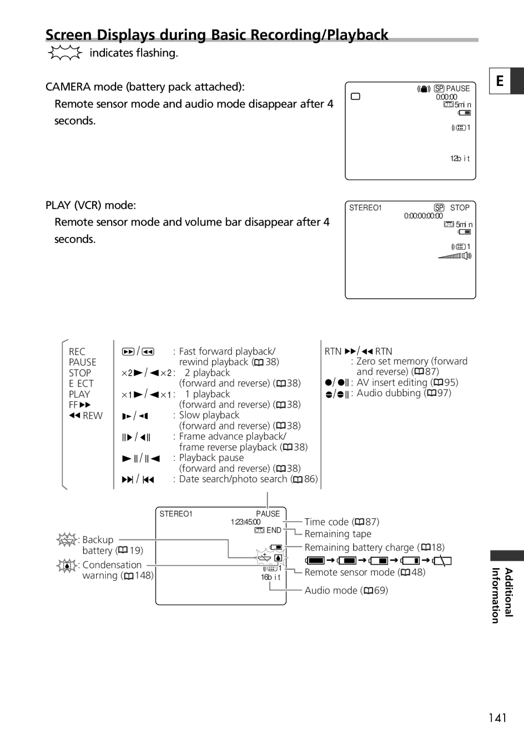 Canon 20, 10 instruction manual Screen Displays during Basic Recording/Playback, Rew 