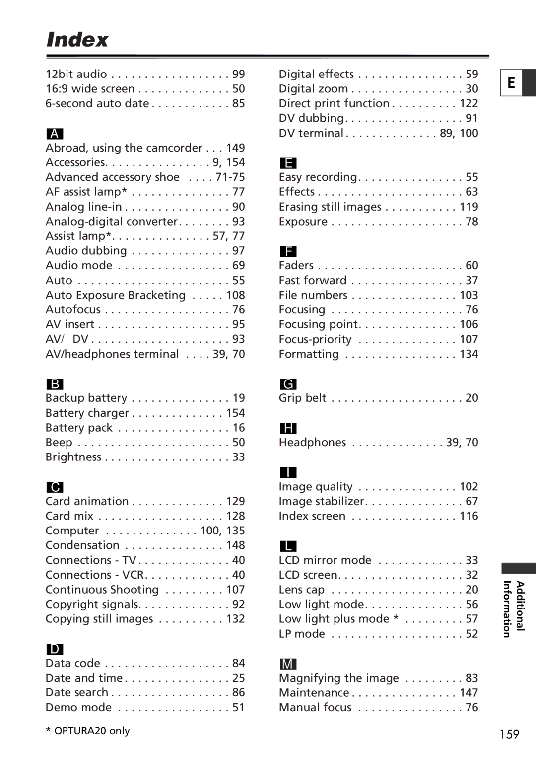 Canon 20, 10 instruction manual Index 