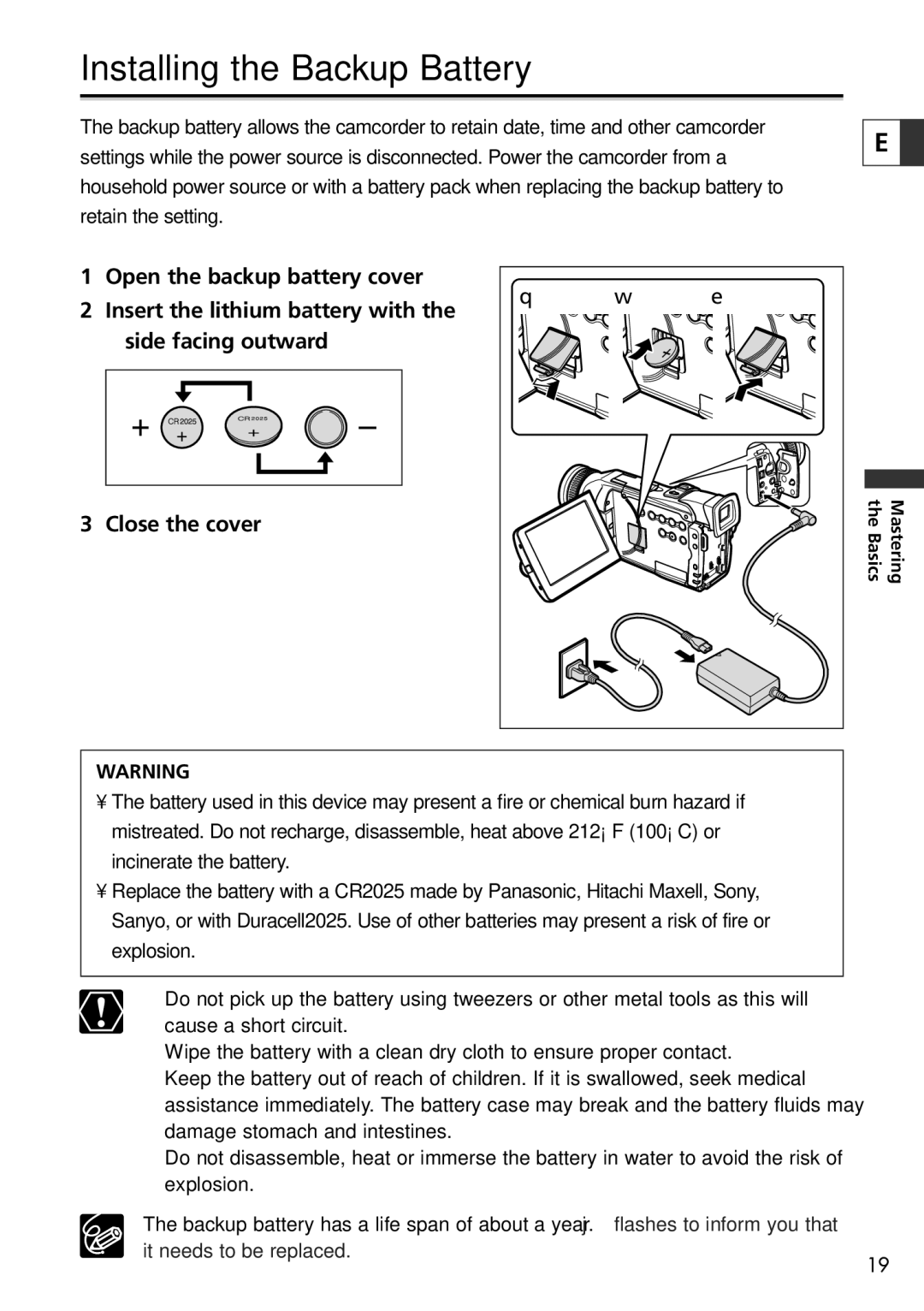 Canon 20, 10 instruction manual Installing the Backup Battery 