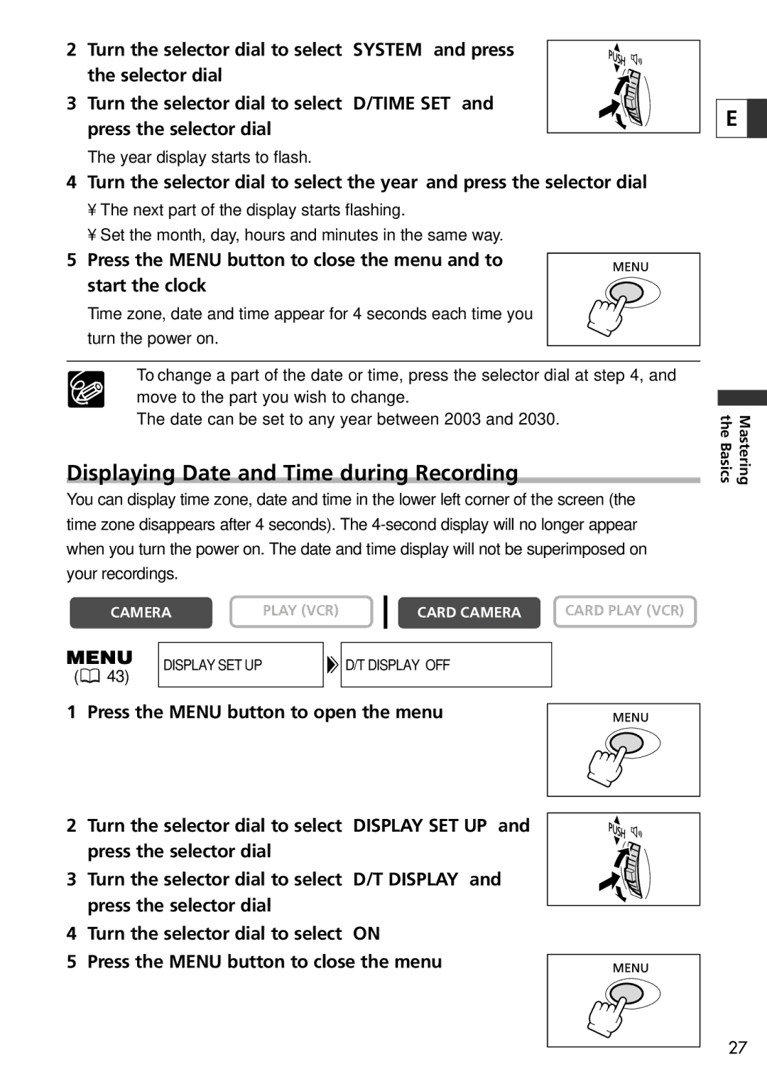 Canon 20, 10 instruction manual Displaying Date and Time during Recording 