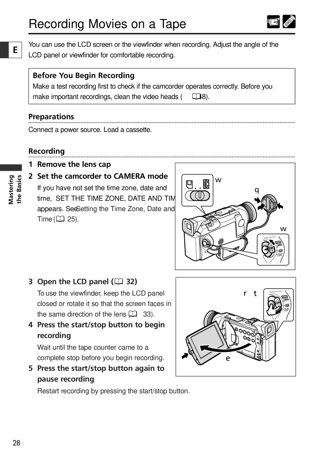 Canon 10, 20 instruction manual Recording Movies on a Tape, Before You Begin Recording, Preparations 