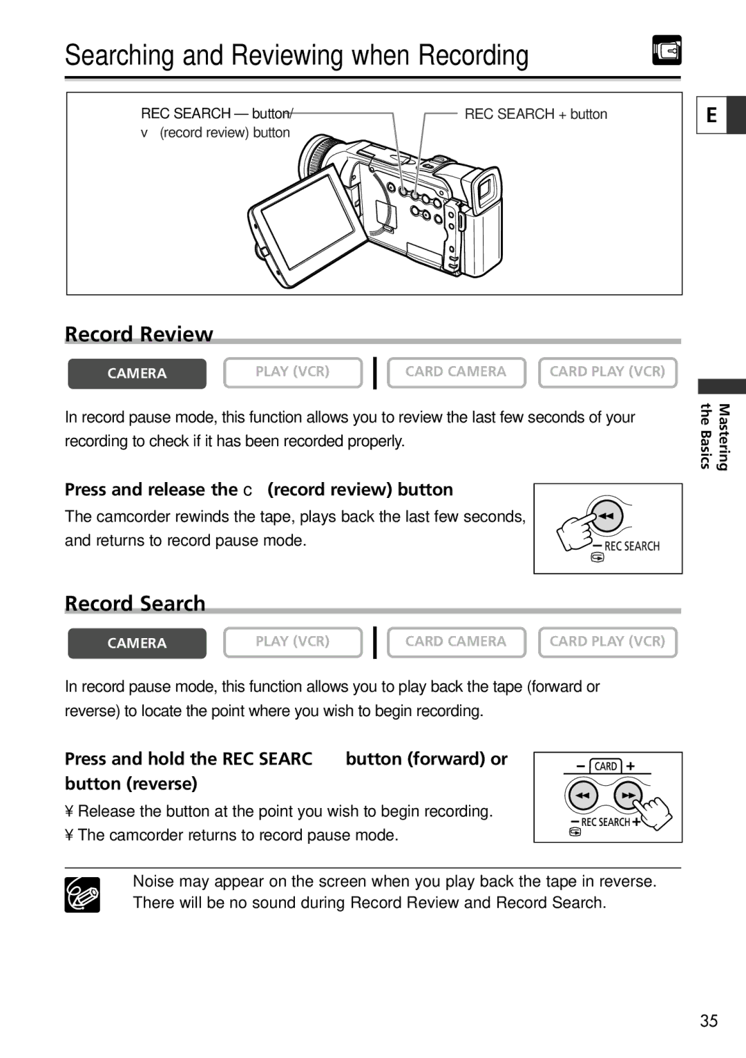 Canon 20, 10 instruction manual Searching and Reviewing when Recording, Record Review, Record Search 