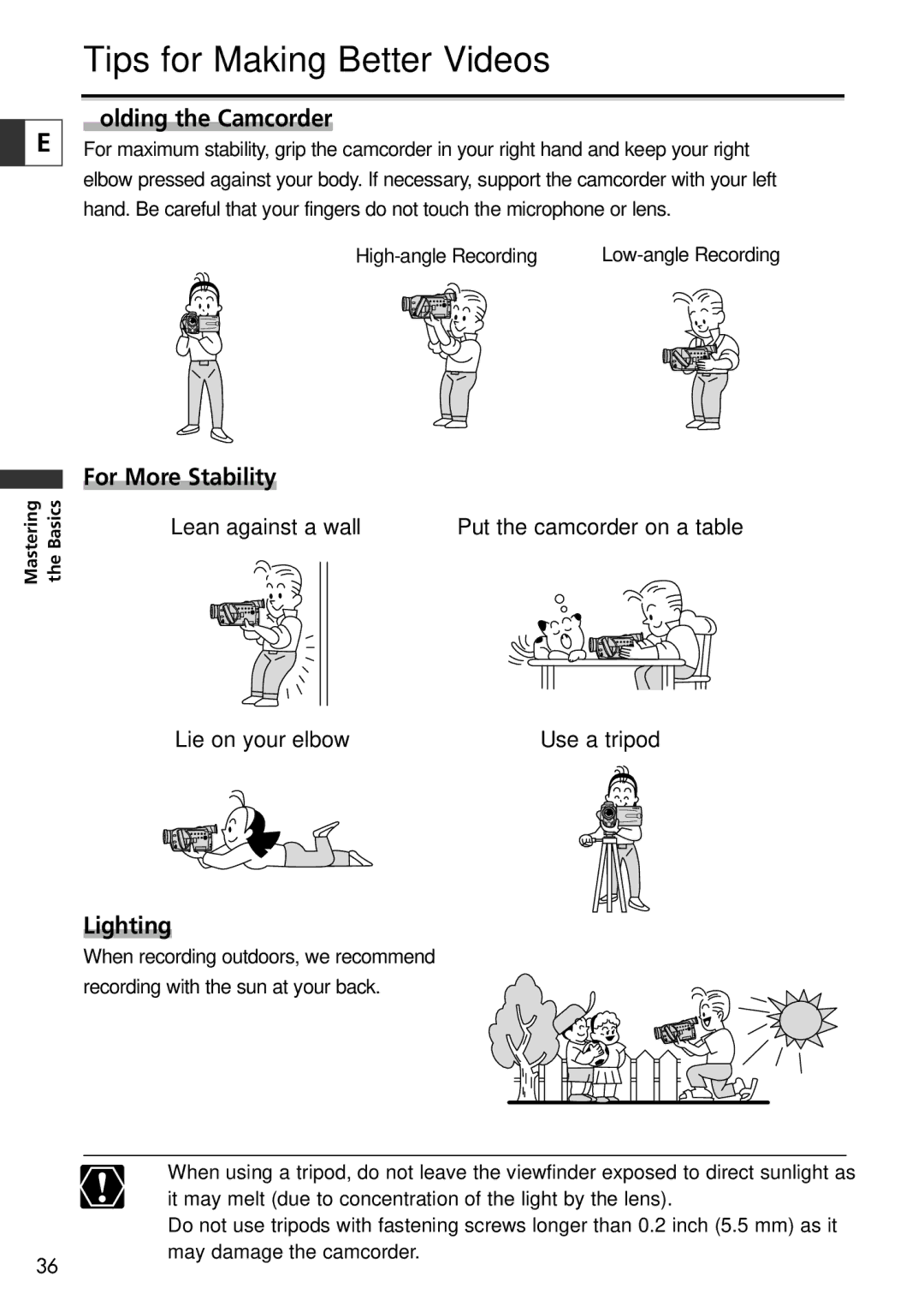 Canon 10, 20 instruction manual Tips for Making Better Videos, Holding the Camcorder 