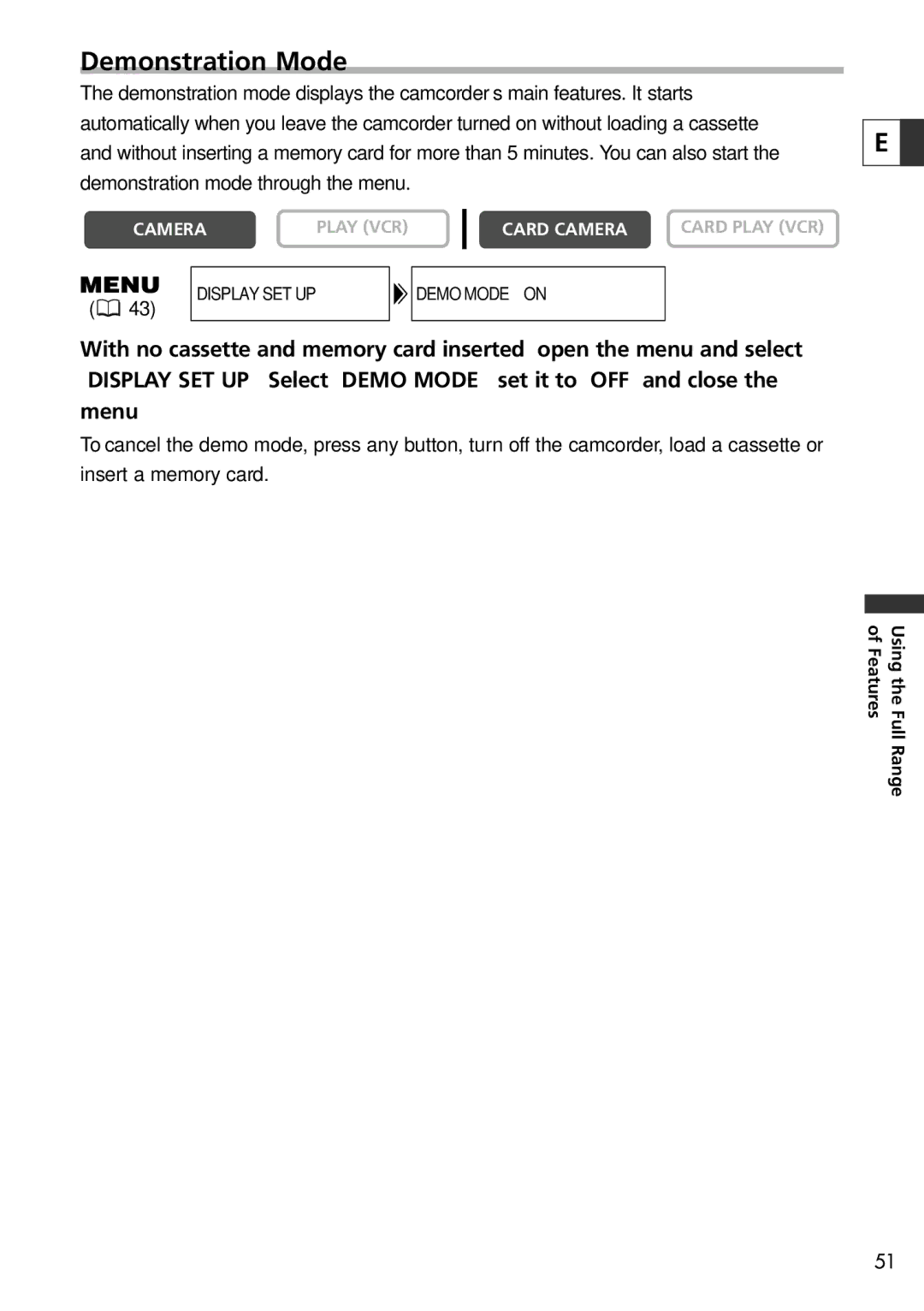 Canon 20, 10 instruction manual Demonstration Mode 