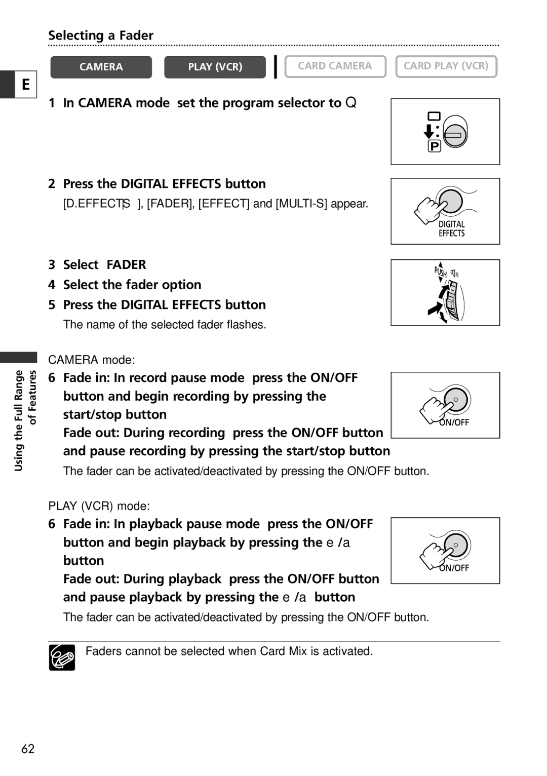 Canon 10, 20 instruction manual Selecting a Fader 