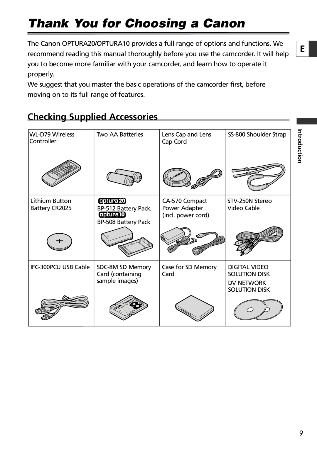 Canon 20, 10 instruction manual Thank You for Choosing a Canon, Checking Supplied Accessories 