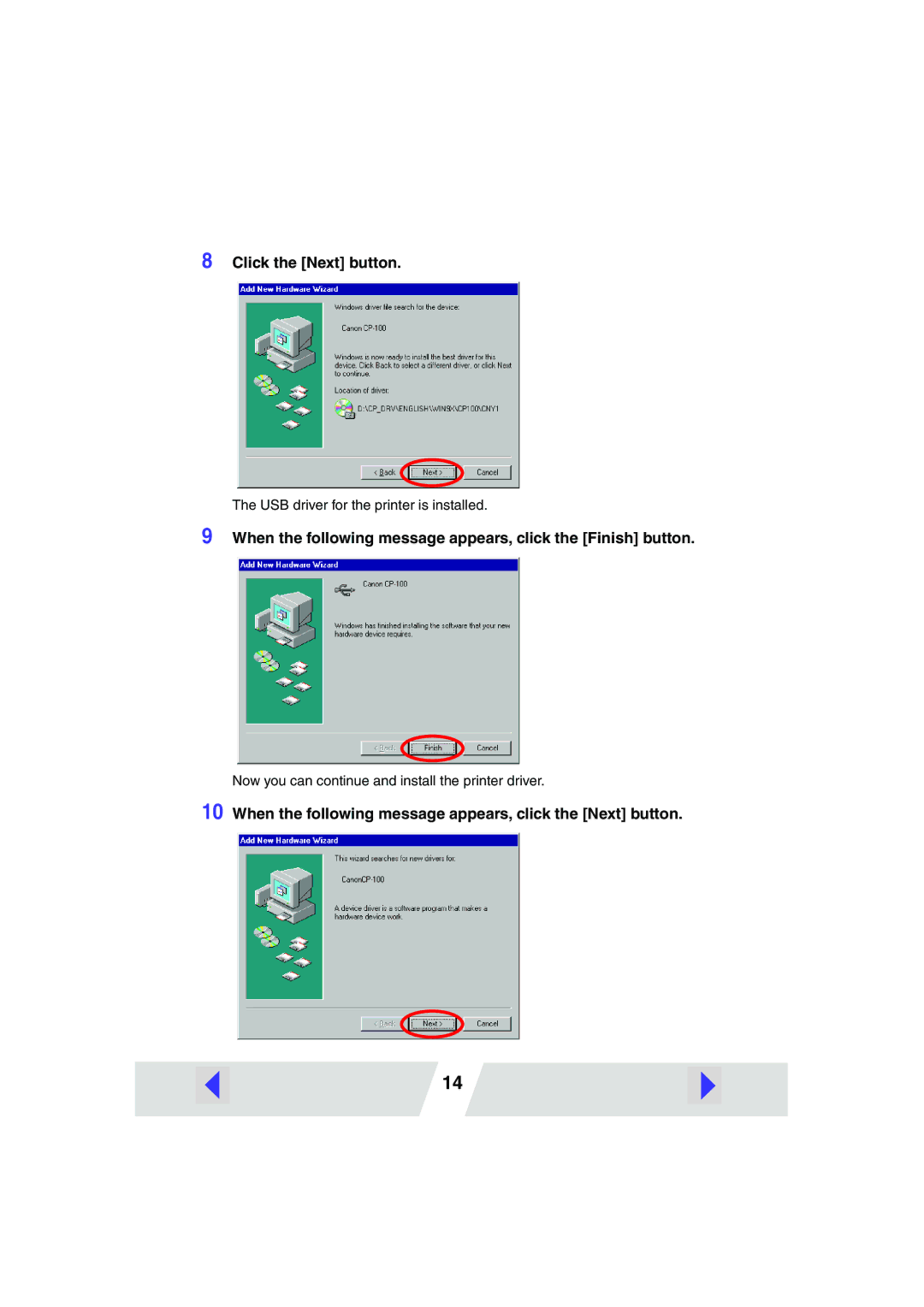 Canon CP100 manual Click the Next button 
