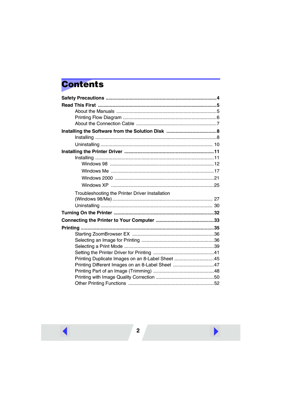 Canon CP100 manual Contents 