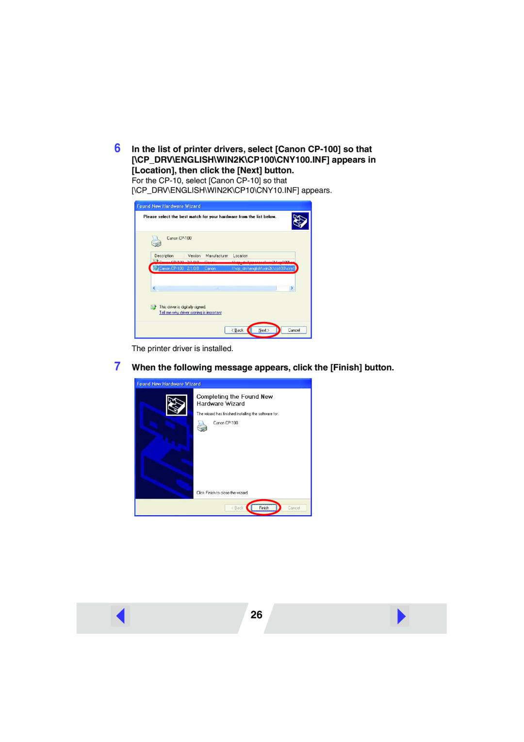 Canon CP100 manual When the following message appears, click the Finish button 