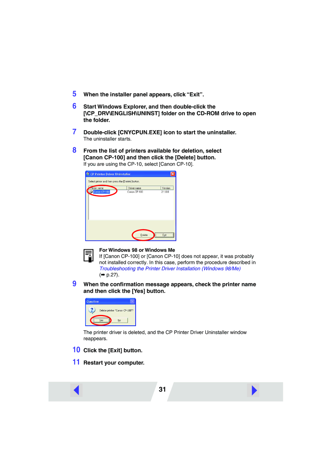 Canon CP100 manual Click the Exit button 