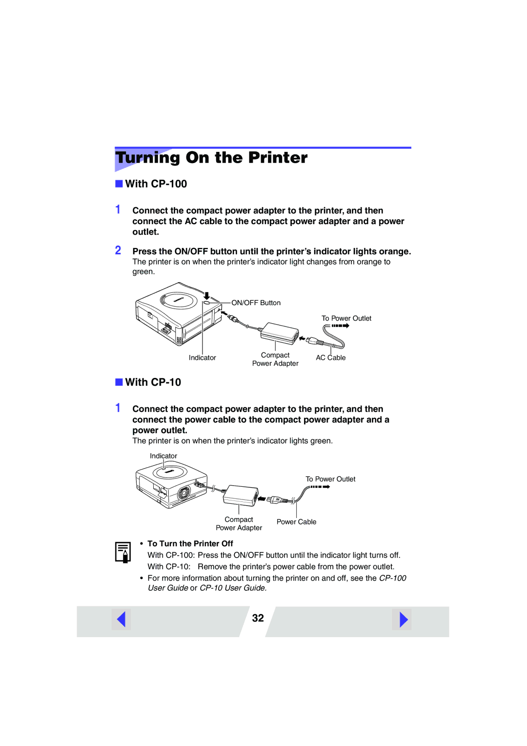 Canon CP100 manual Turning On the Printer, With CP-100 