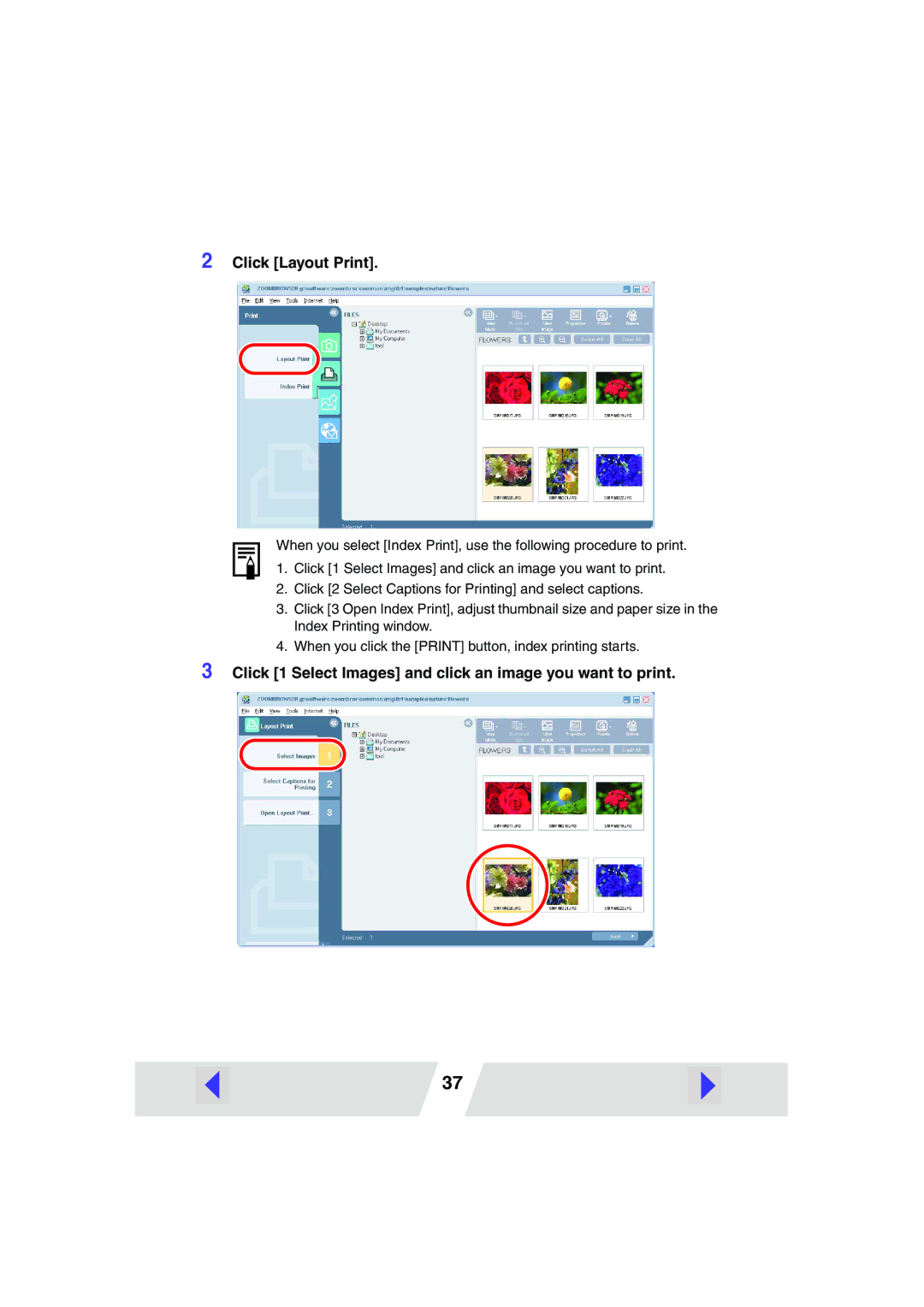 Canon CP100 manual Click 1 Select Images and click an image you want to print 