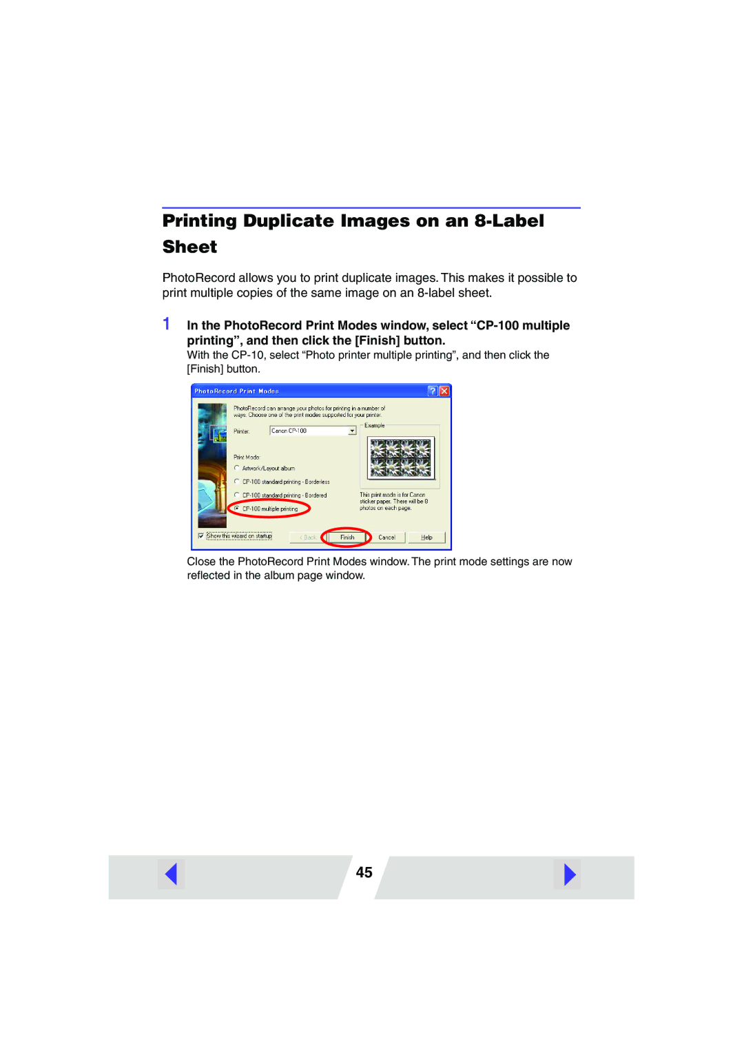 Canon CP100 manual Printing Duplicate Images on an 8-Label Sheet 