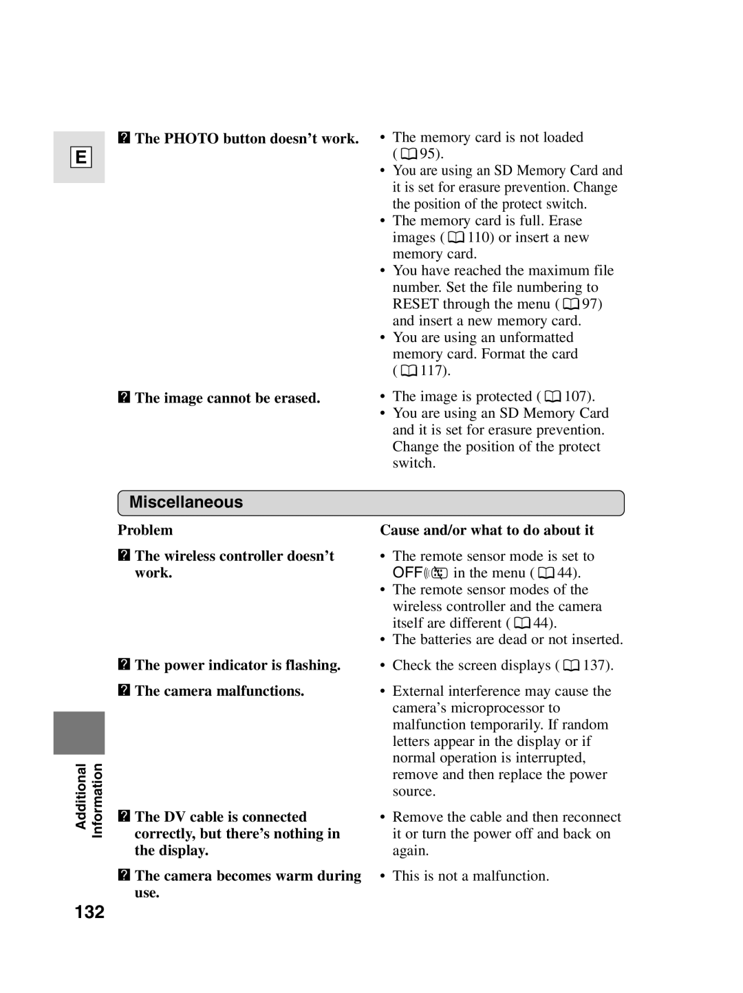 Canon 10, elura20 instruction manual 132, Miscellaneous 