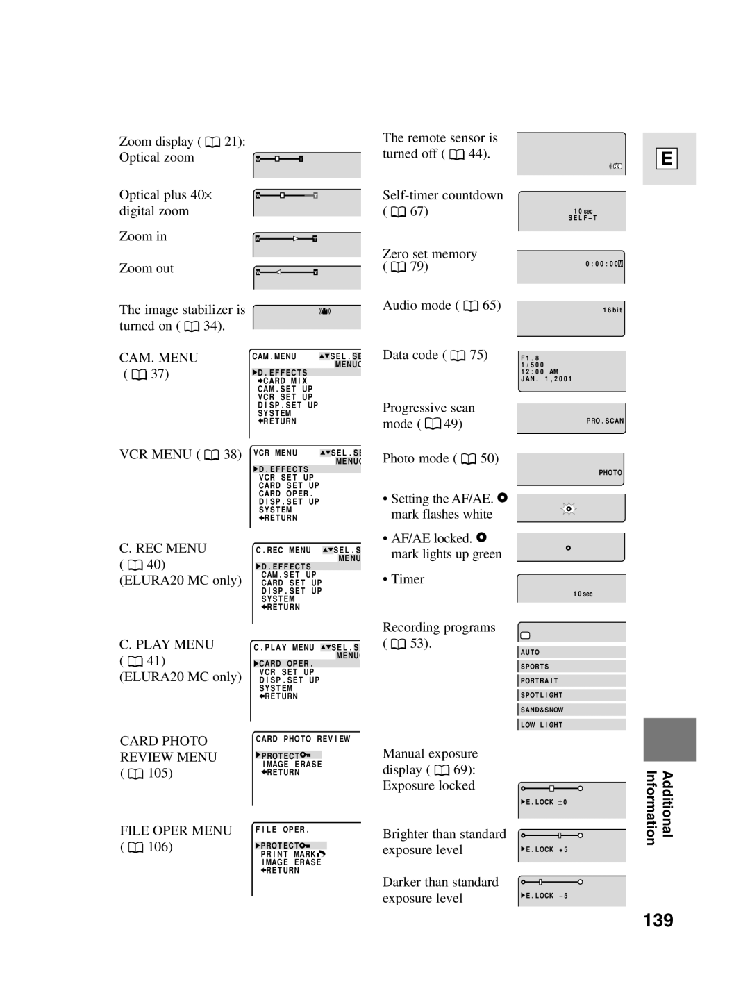 Canon elura20, 10 instruction manual 139, CAM. Menu 