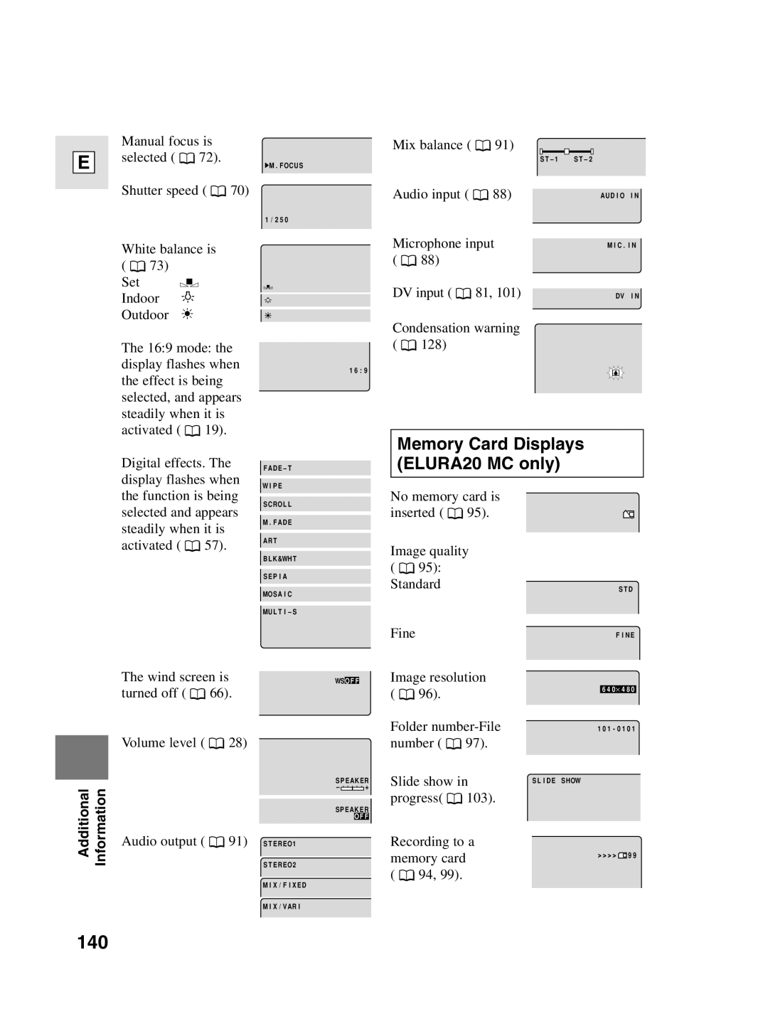 Canon 10, elura20 instruction manual 140, Memory Card Displays ELURA20 MC only 