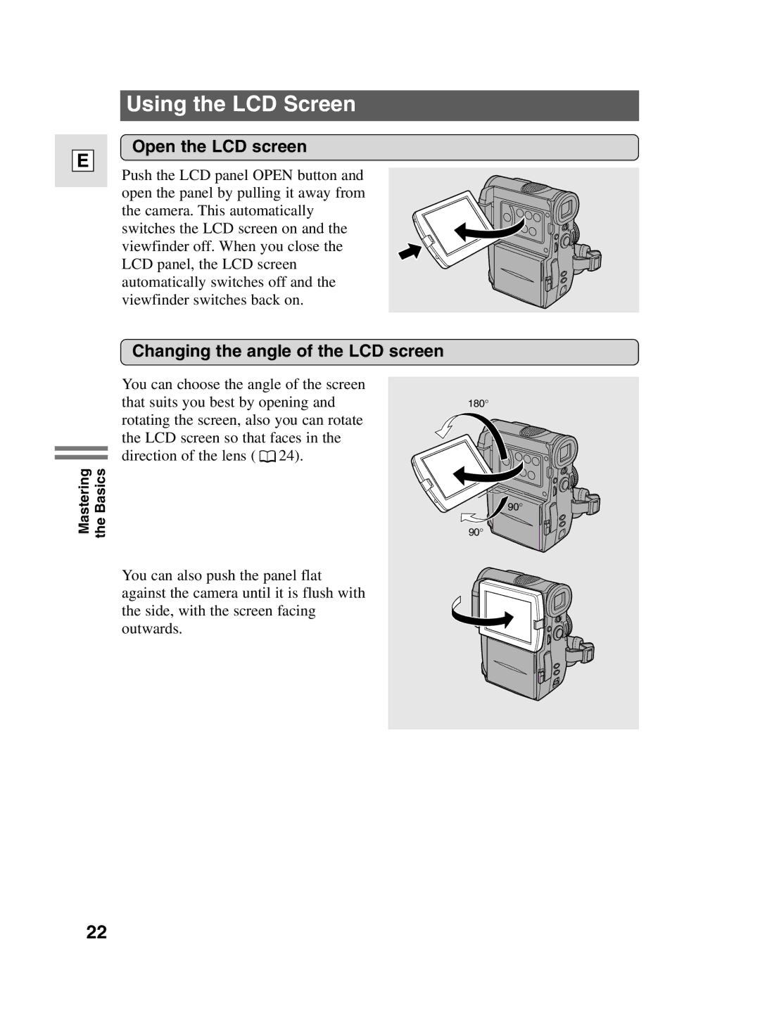 Canon 10, elura20 instruction manual Using the LCD Screen, Open the LCD screen, Changing the angle of the LCD screen 