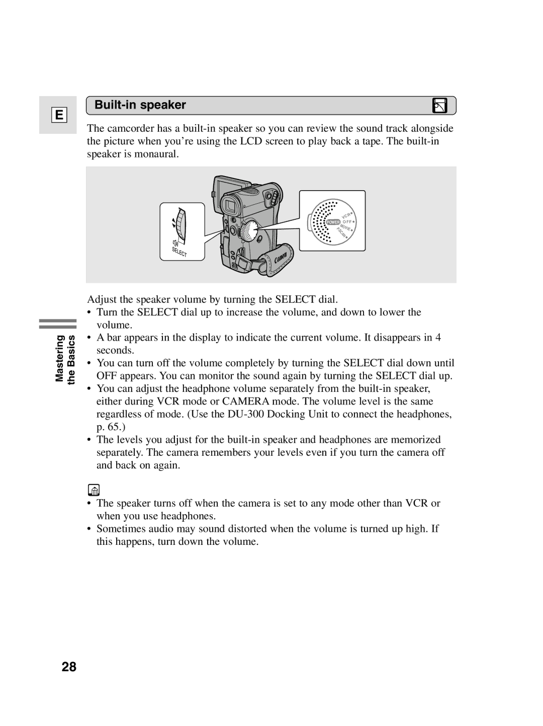 Canon 10, elura20 instruction manual Built-in speaker 