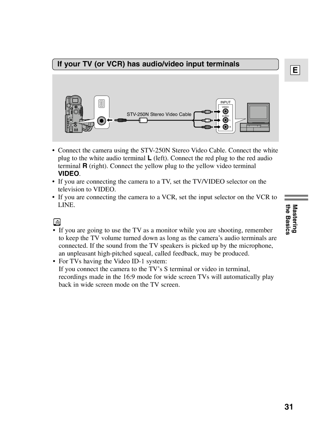 Canon elura20, 10 instruction manual If your TV or VCR has audio/video input terminals, Video 