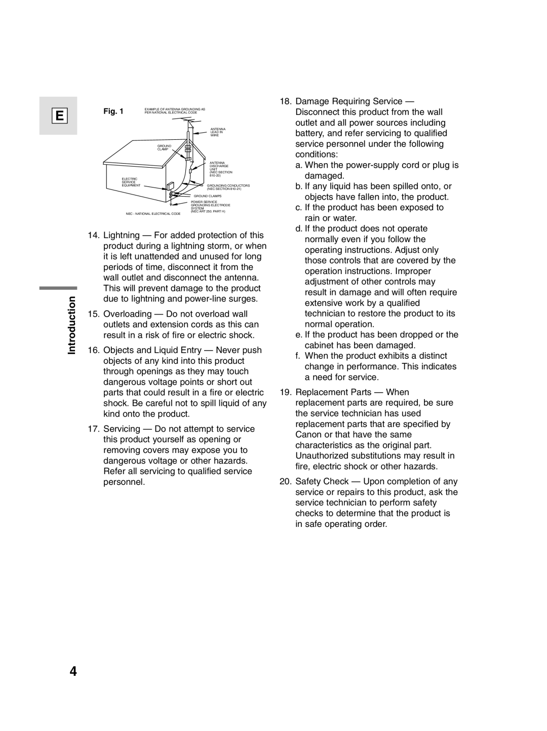 Canon 10, elura20 instruction manual Example of Antenna Grounding AS 