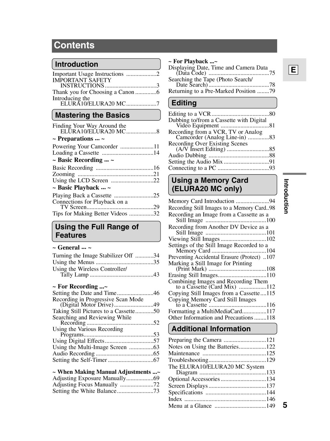 Canon elura20, 10 instruction manual Contents 