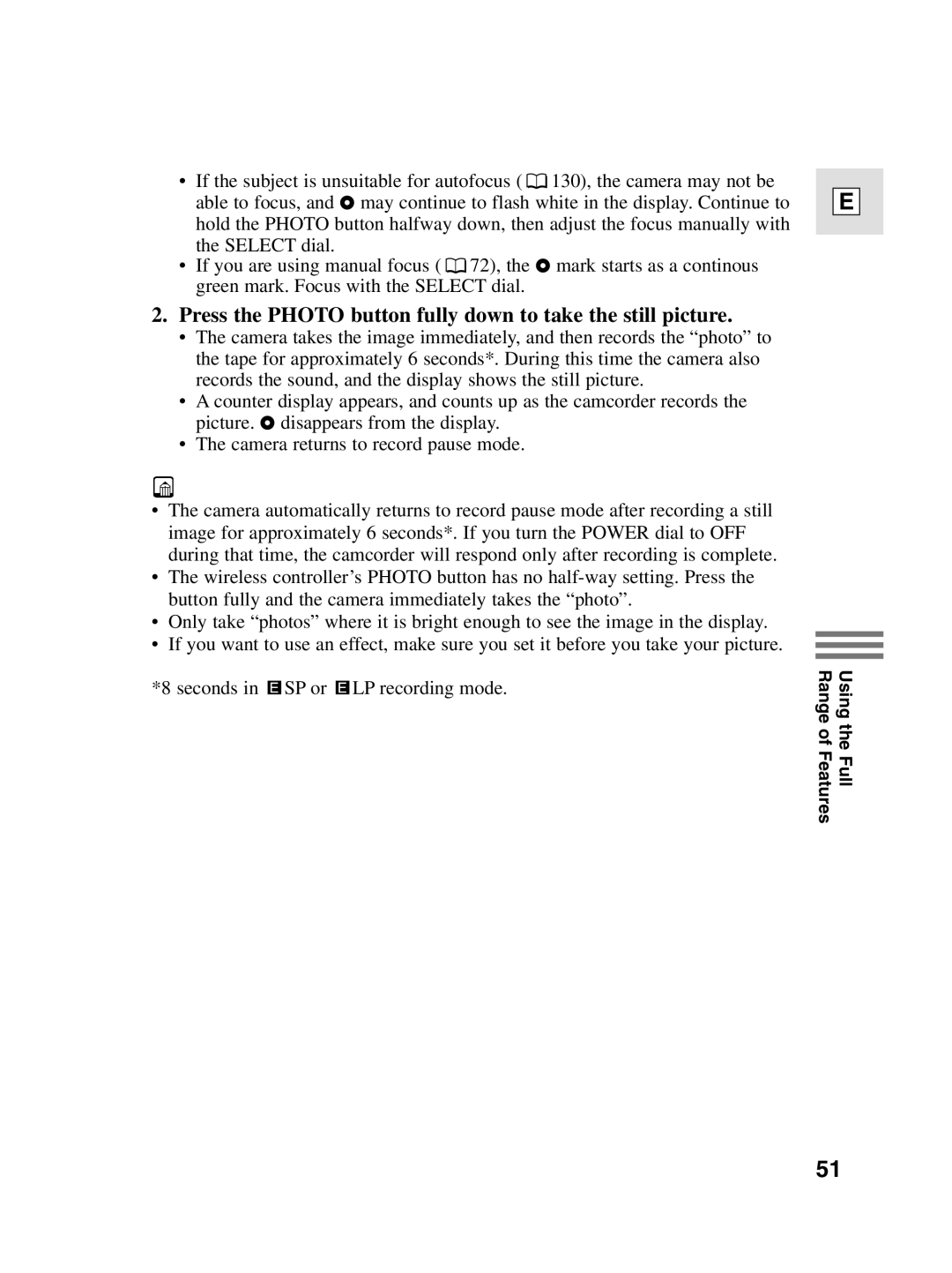 Canon elura20, 10 instruction manual Press the Photo button fully down to take the still picture 