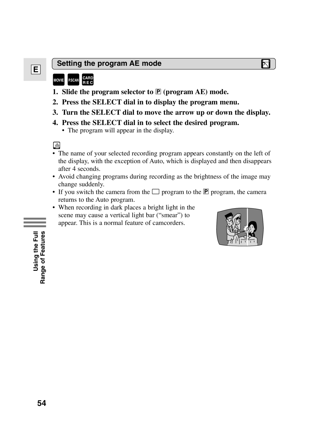 Canon 10, elura20 instruction manual Setting the program AE mode 