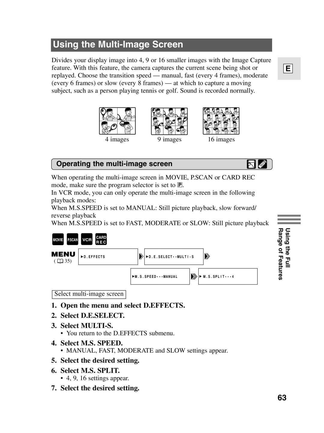 Canon elura20, 10 instruction manual Using the Multi-Image Screen, Operating the multi-image screen, Select M.S. Speed 