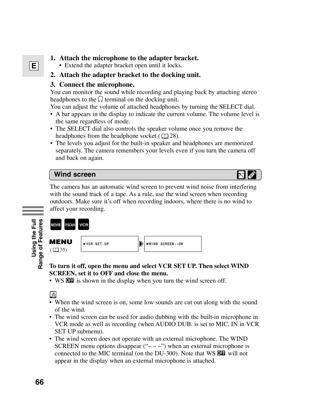 Canon 10, elura20 instruction manual Attach the microphone to the adapter bracket, Wind screen 