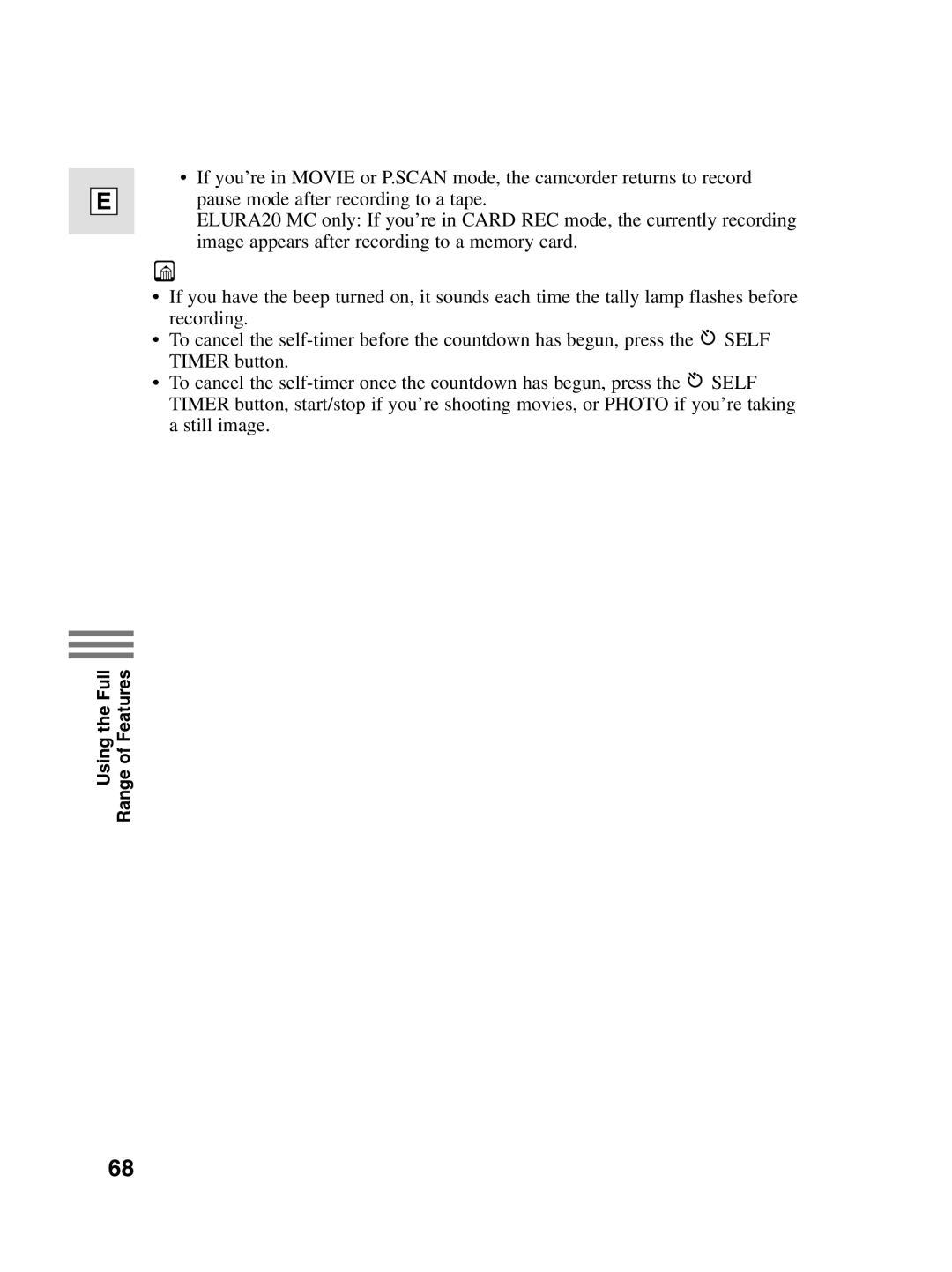 Canon 10, elura20 instruction manual Using the Full Range of Features 