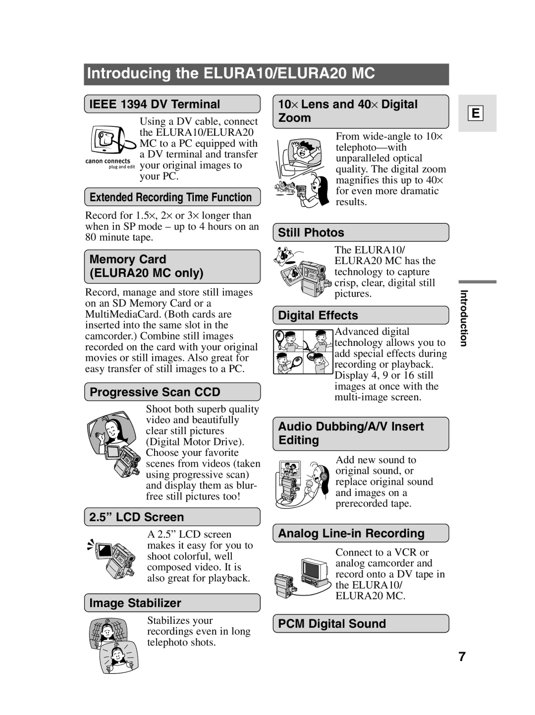 Canon elura20 instruction manual Introducing the ELURA10/ELURA20 MC 