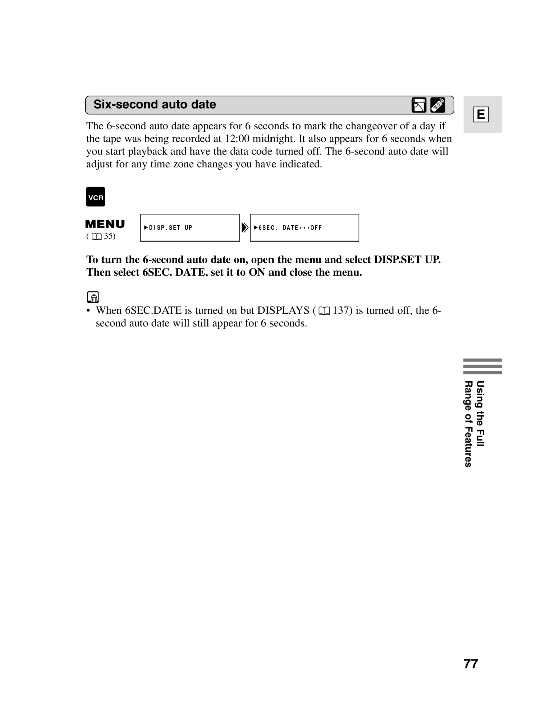 Canon elura20, 10 instruction manual Six-second auto date 