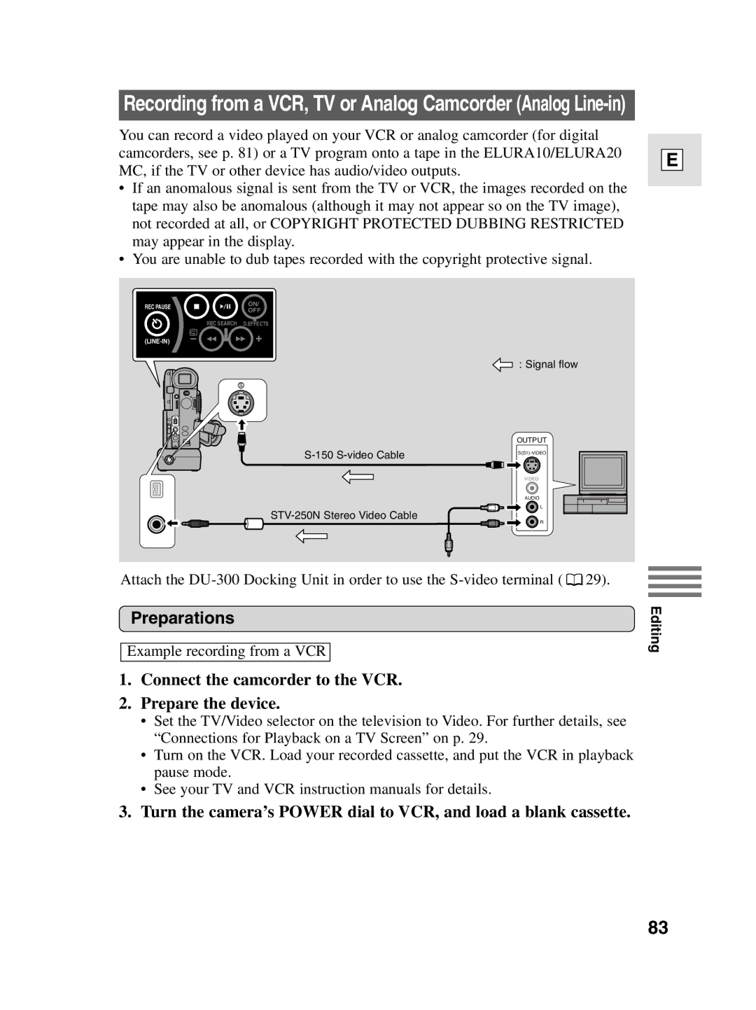 Canon elura20, 10 instruction manual Recording from a VCR, TV or Analog Camcorder Analog Line-in 