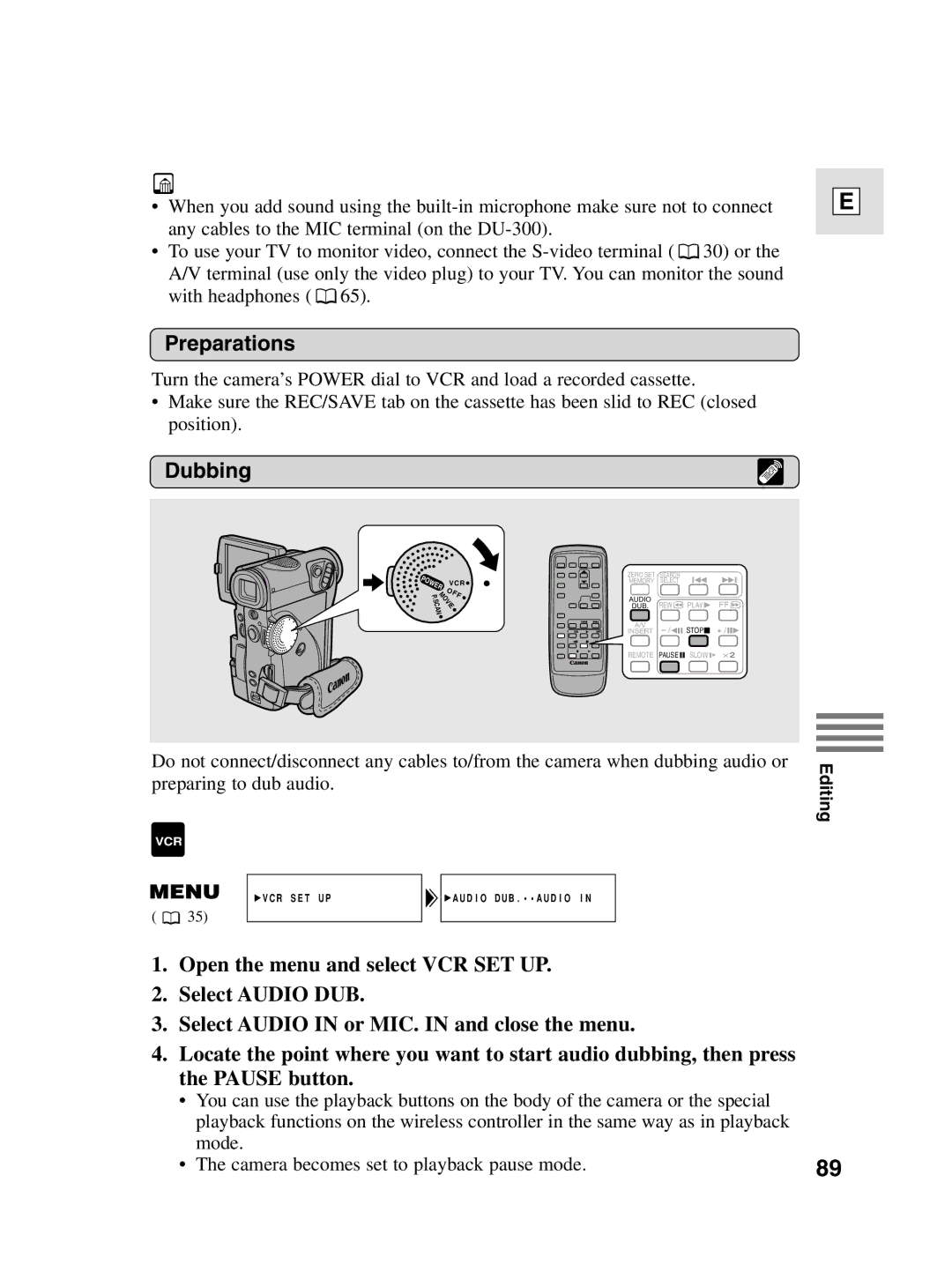 Canon elura20, 10 instruction manual VCR SET UP Audio DUB.AUDIO 