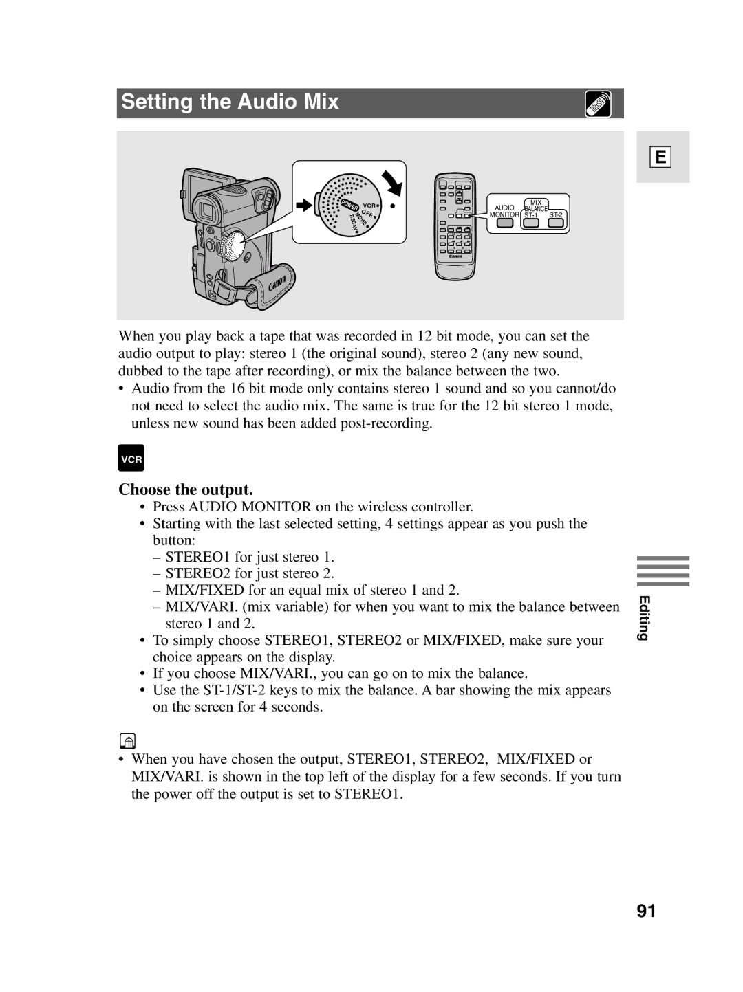 Canon elura20, 10 instruction manual Setting the Audio Mix, Choose the output 