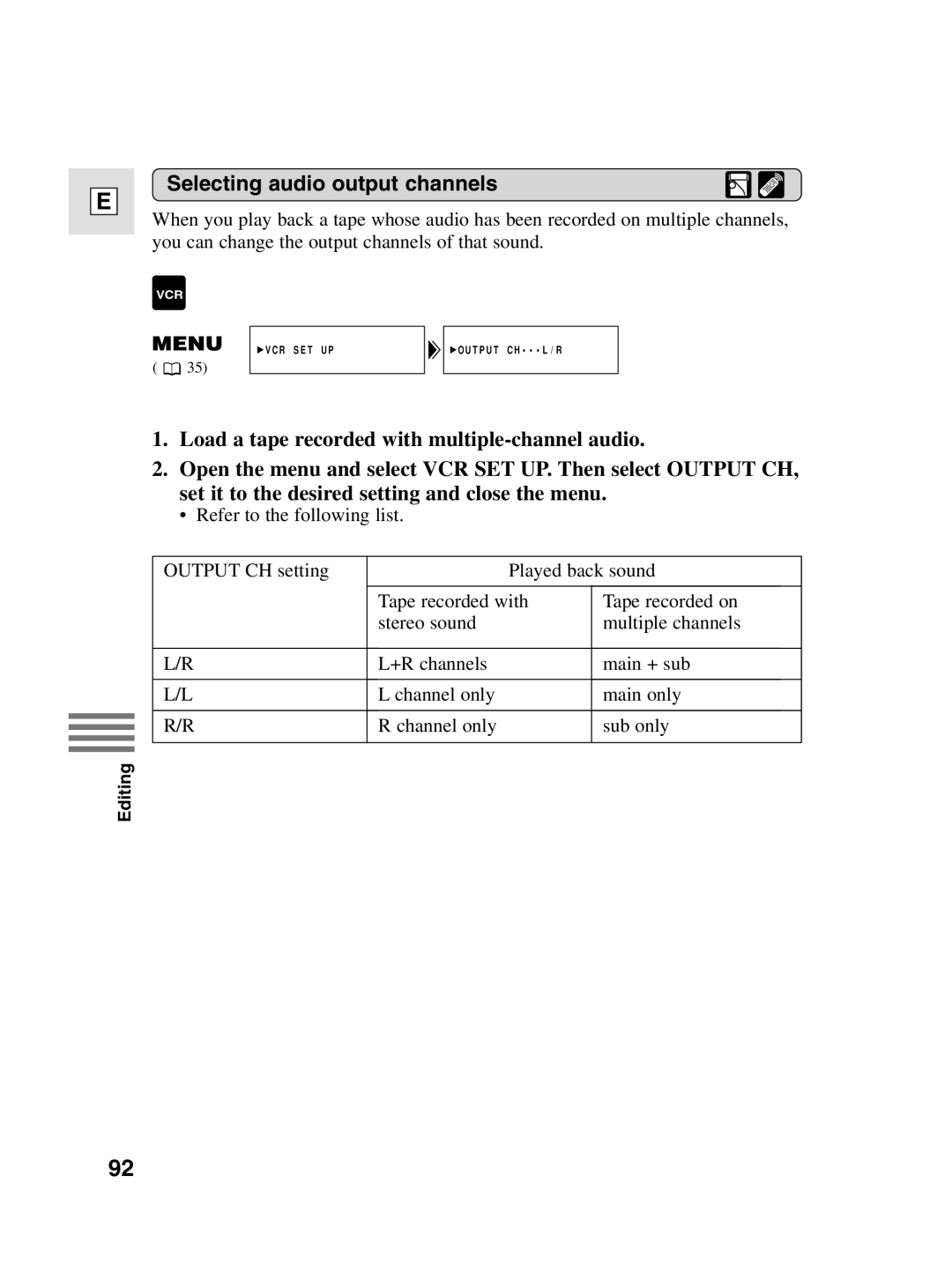 Canon 10, elura20 instruction manual Selecting audio output channels 