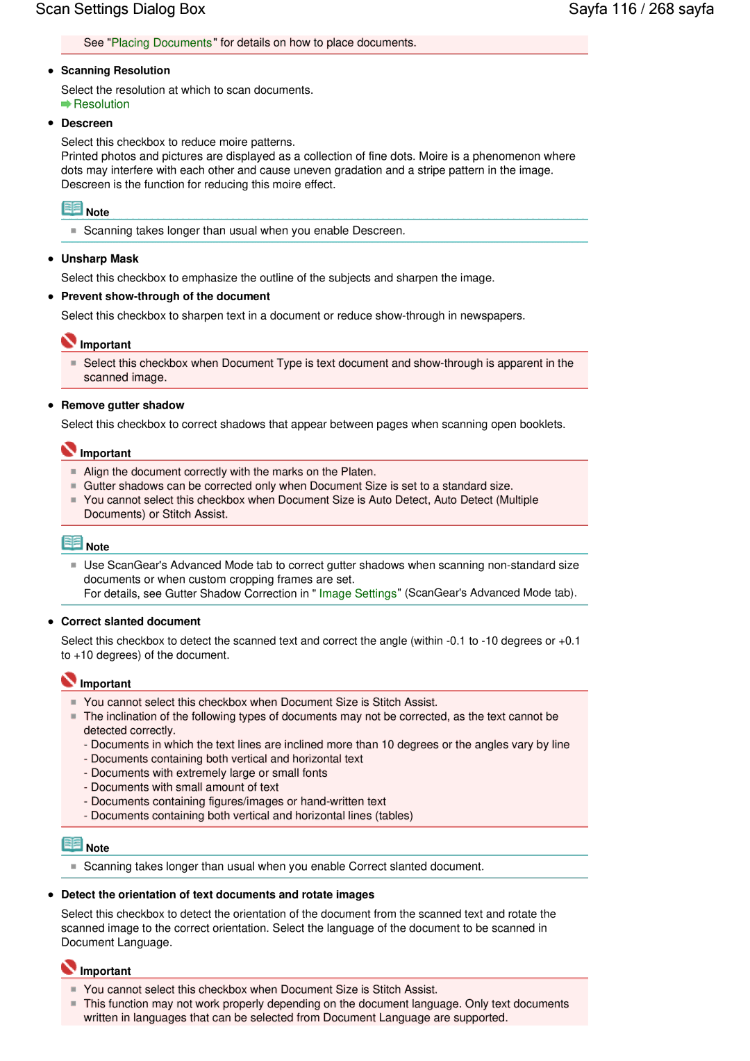 Canon 100 manual Scan Settings Dialog Box Sayfa 116 / 268 sayfa, Scanning Resolution 