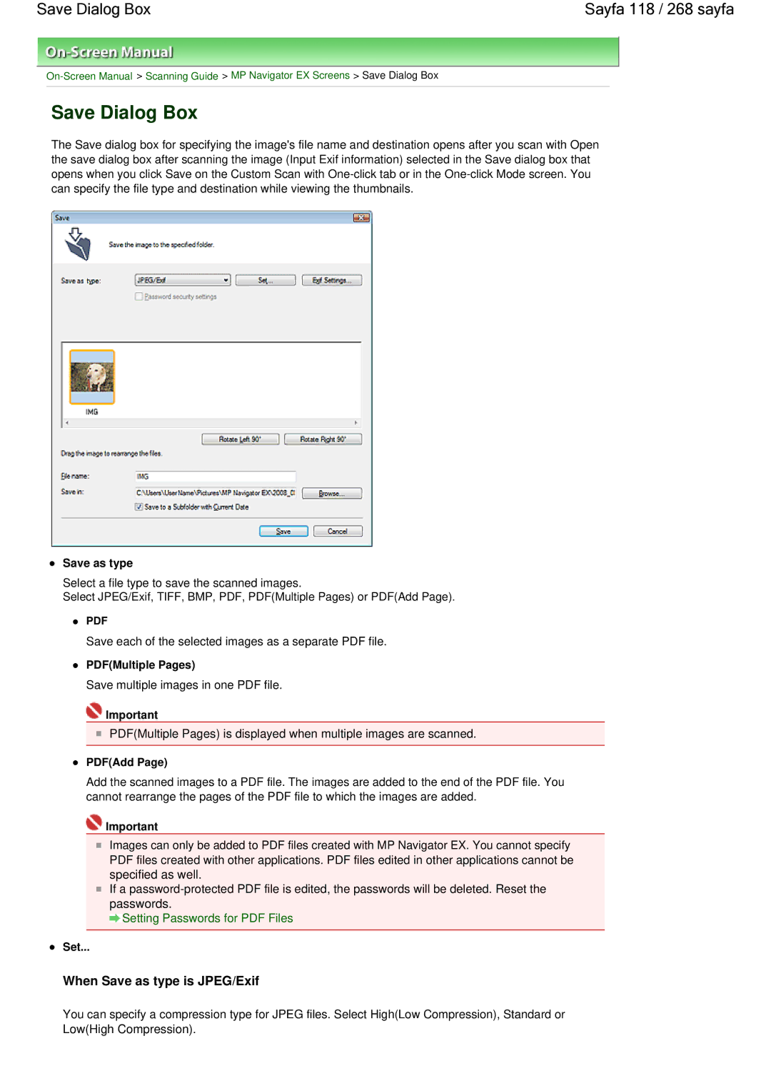 Canon 100 manual Save Dialog Box Sayfa 118 / 268 sayfa 