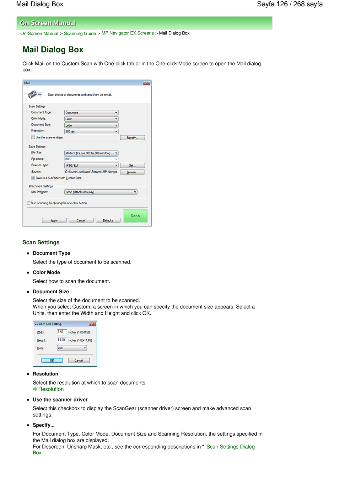 Canon 100 manual Mail Dialog Box Sayfa 126 / 268 sayfa 