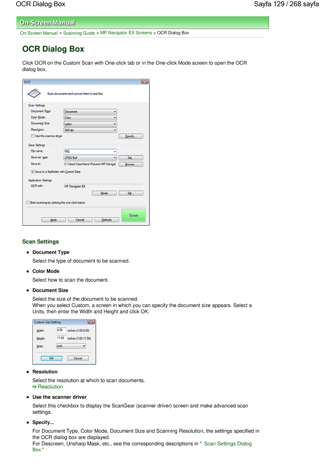 Canon 100 manual OCR Dialog Box Sayfa 129 / 268 sayfa 