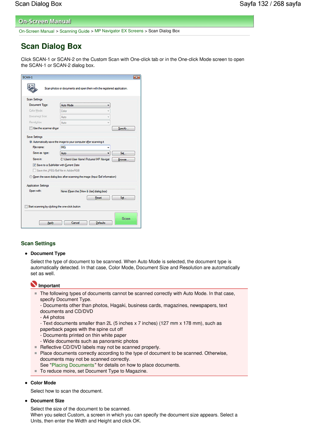 Canon 100 manual Scan Dialog Box Sayfa 132 / 268 sayfa 