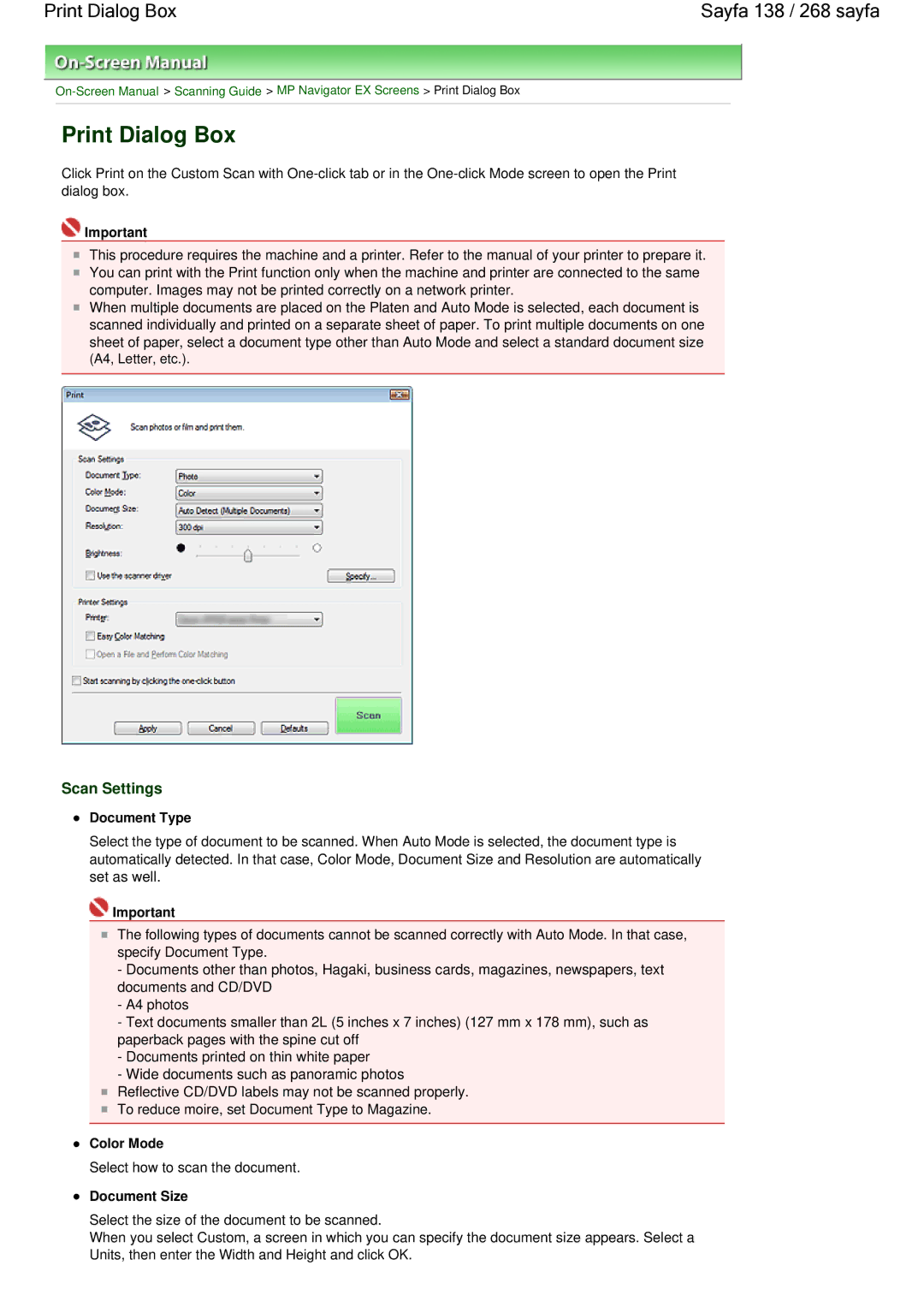 Canon 100 manual Print Dialog Box Sayfa 138 / 268 sayfa 