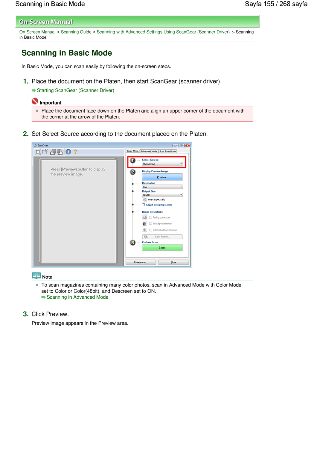 Canon 100 manual Scanning in Basic Mode Sayfa 155 / 268 sayfa, Click Preview 