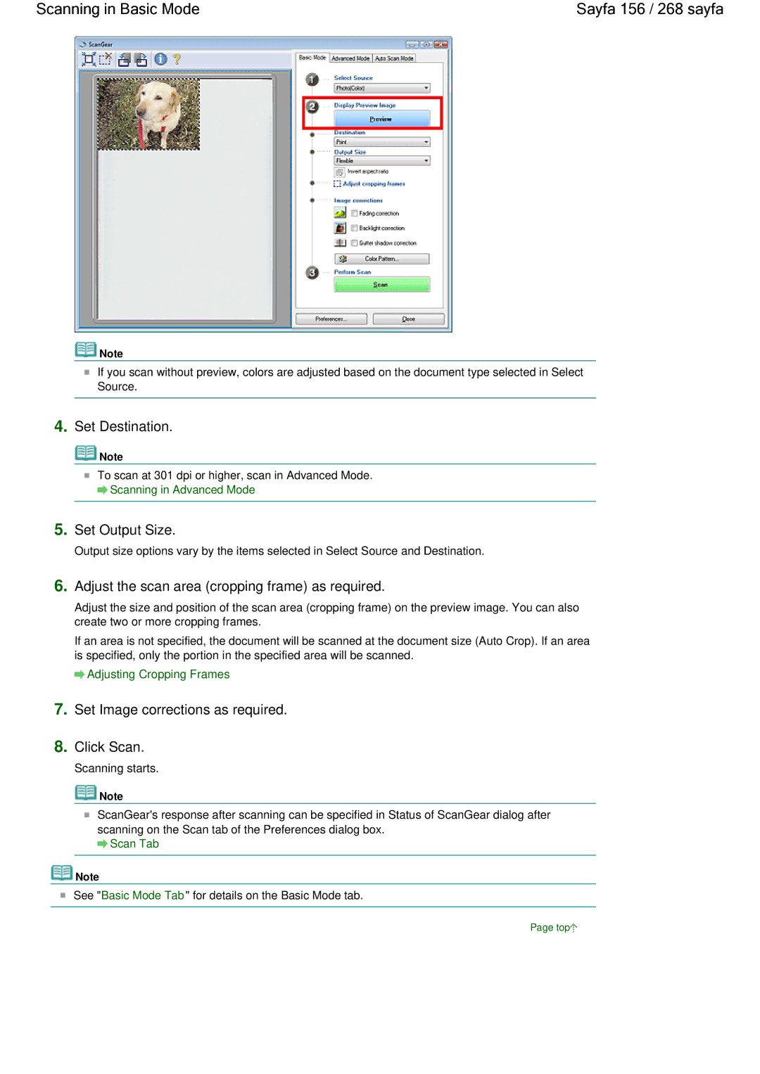 Canon 100 manual Scanning in Basic Mode Sayfa 156 / 268 sayfa, Set Destination, Set Output Size 