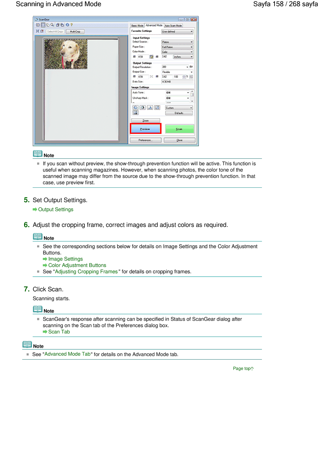 Canon 100 manual Scanning in Advanced Mode Sayfa 158 / 268 sayfa, Set Output Settings 