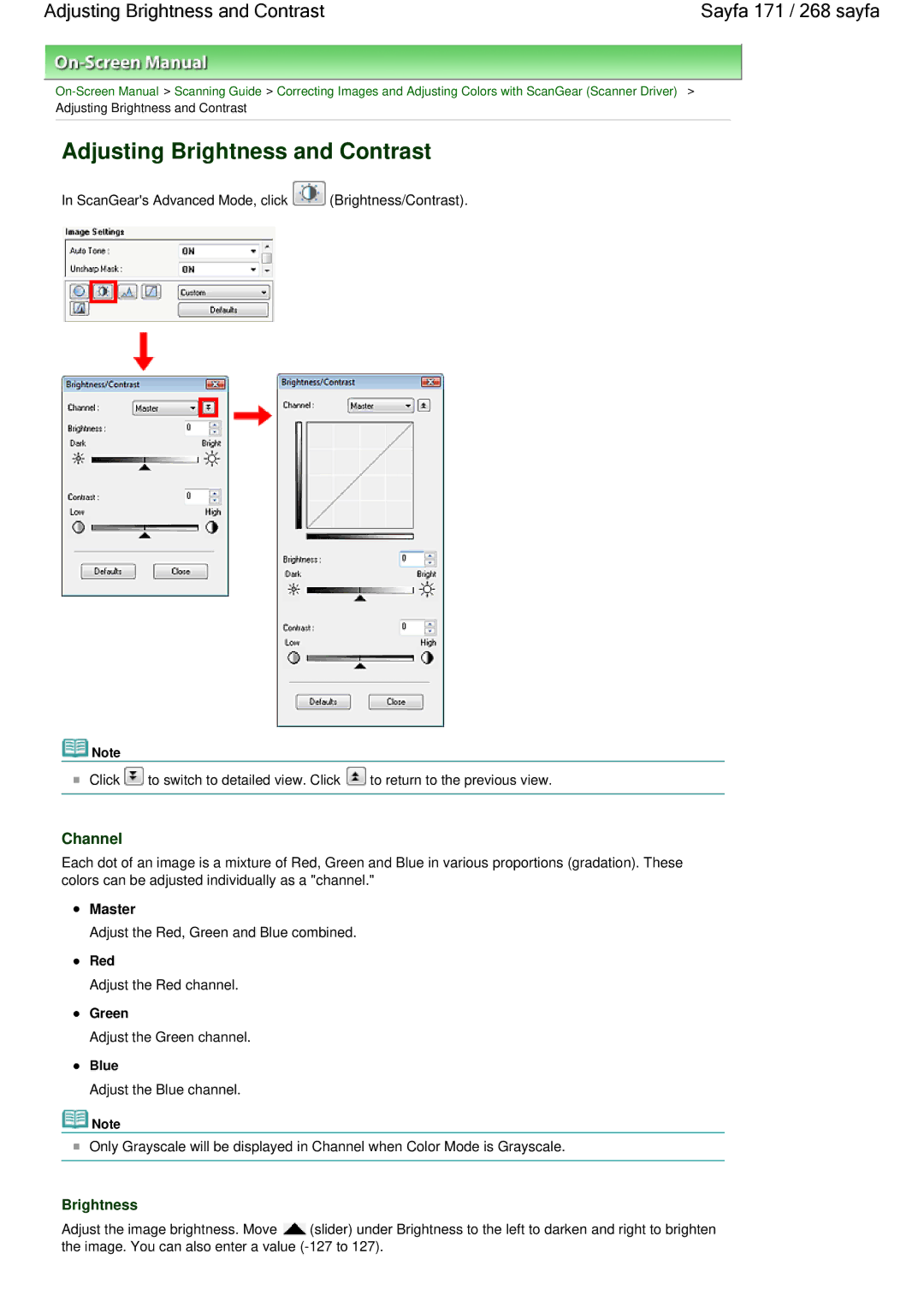 Canon 100 manual Adjusting Brightness and Contrast Sayfa 171 / 268 sayfa, Channel 